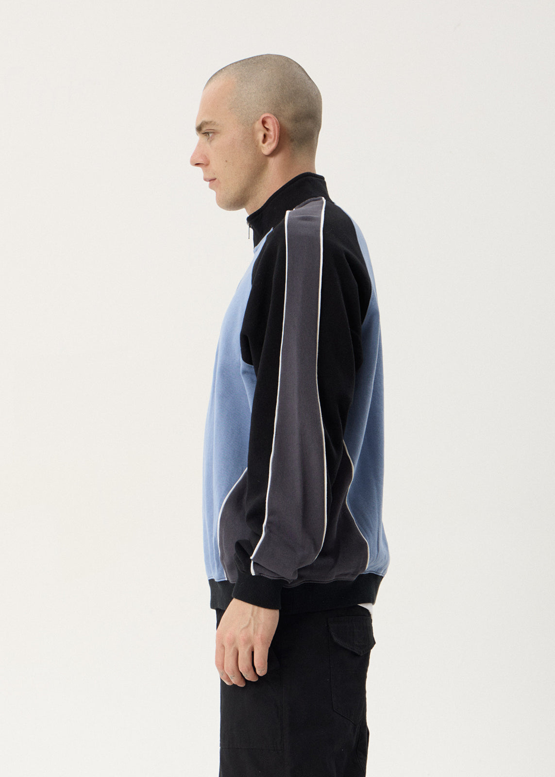 AFENDS Mens Occupancy - Paneled Quarter Zip Jumper - Slate Blue