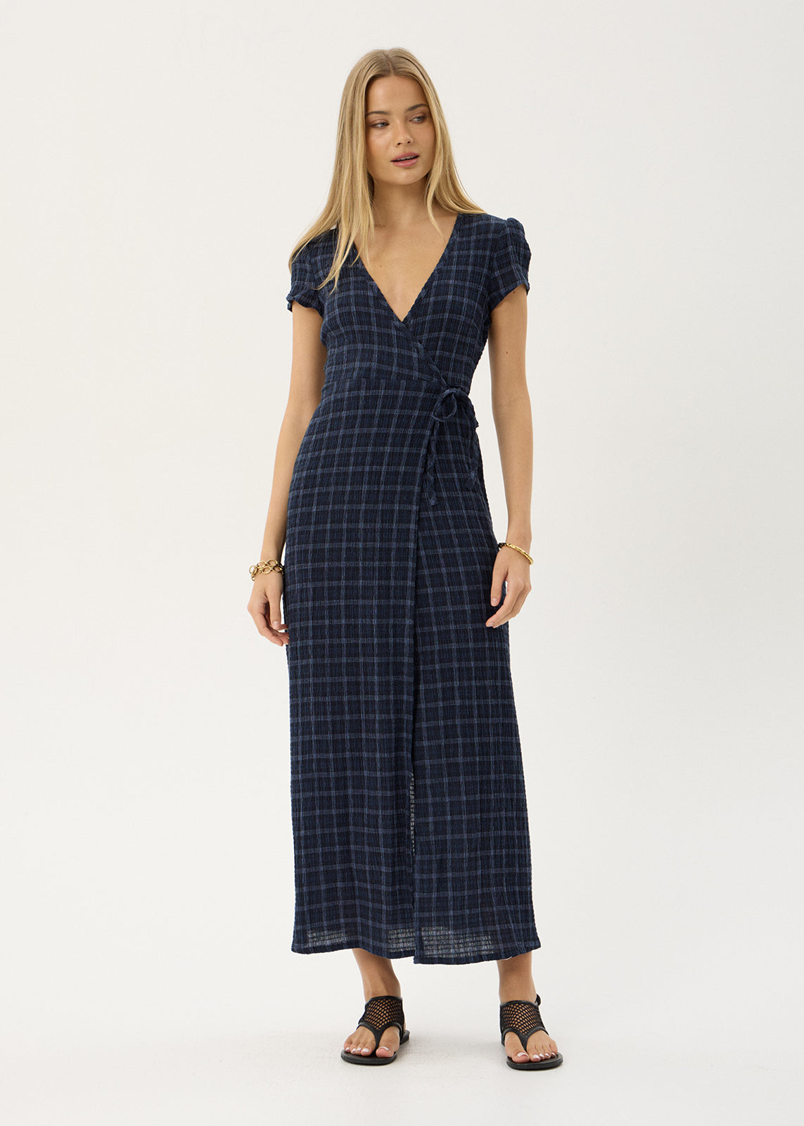 AFENDS Womens Felicity - Seersucker Maxi Dress - Thea Midnight Check