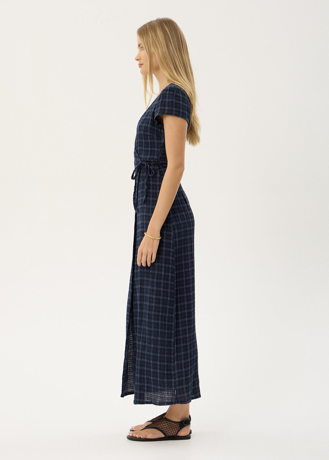 AFENDS Womens Felicity - Seersucker Maxi Dress - Thea Midnight Check