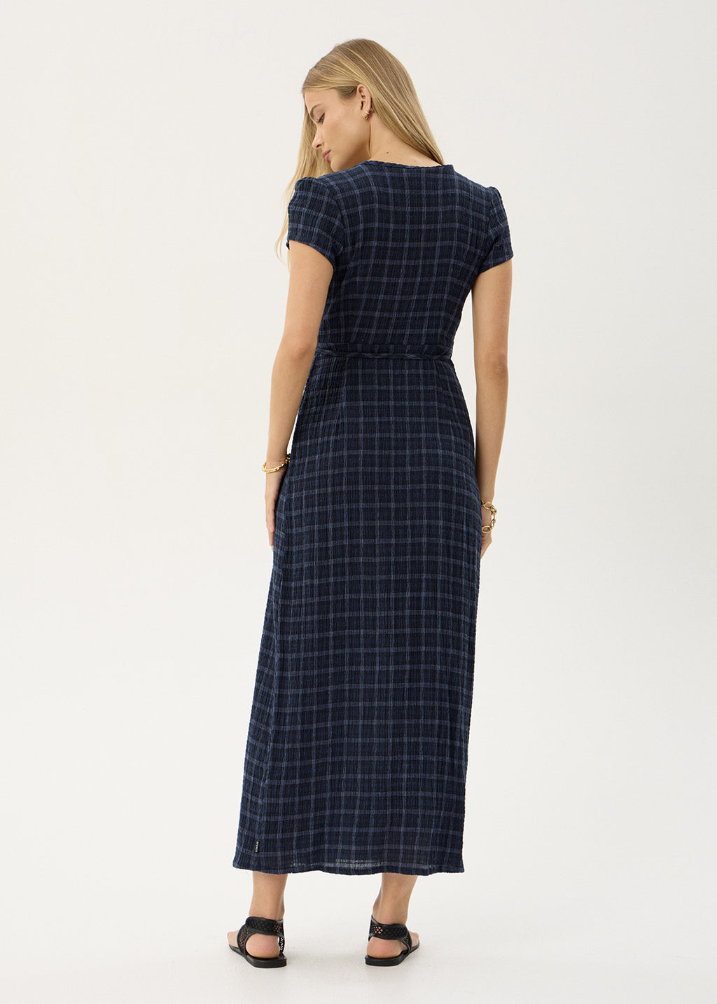 AFENDS Womens Felicity - Seersucker Maxi Dress - Thea Midnight Check