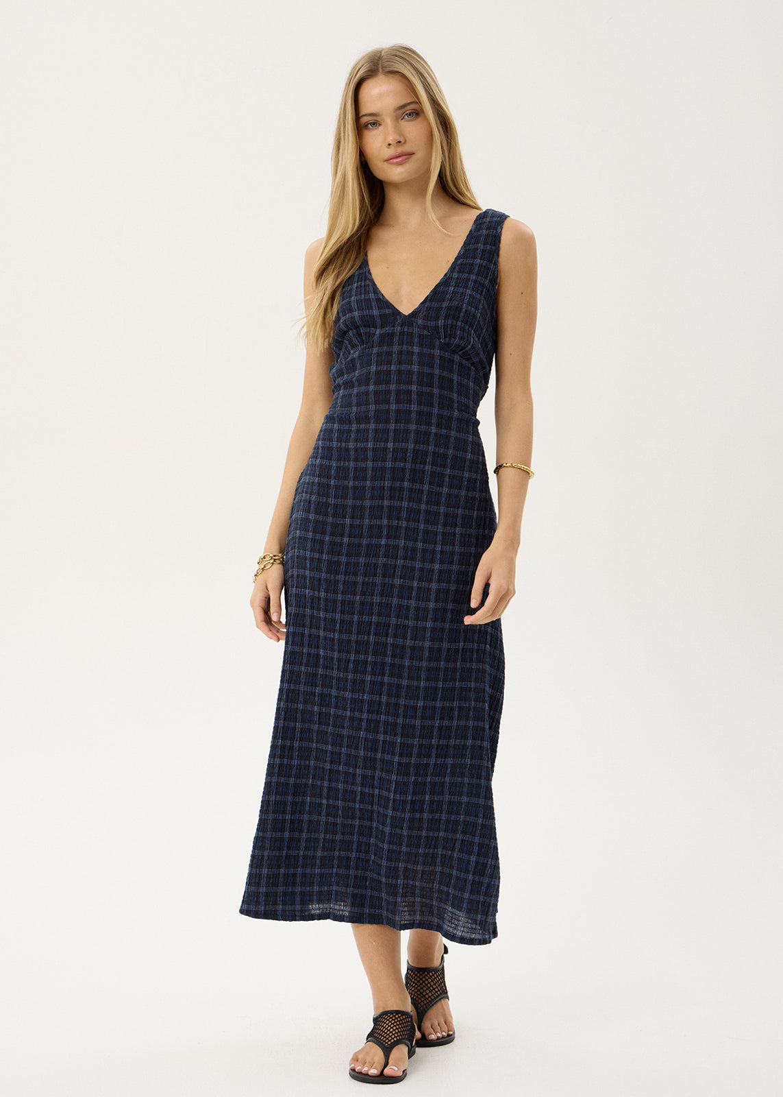 AFENDS Womens Tully - Seersucker Maxi Dress - Thea Midnight Check