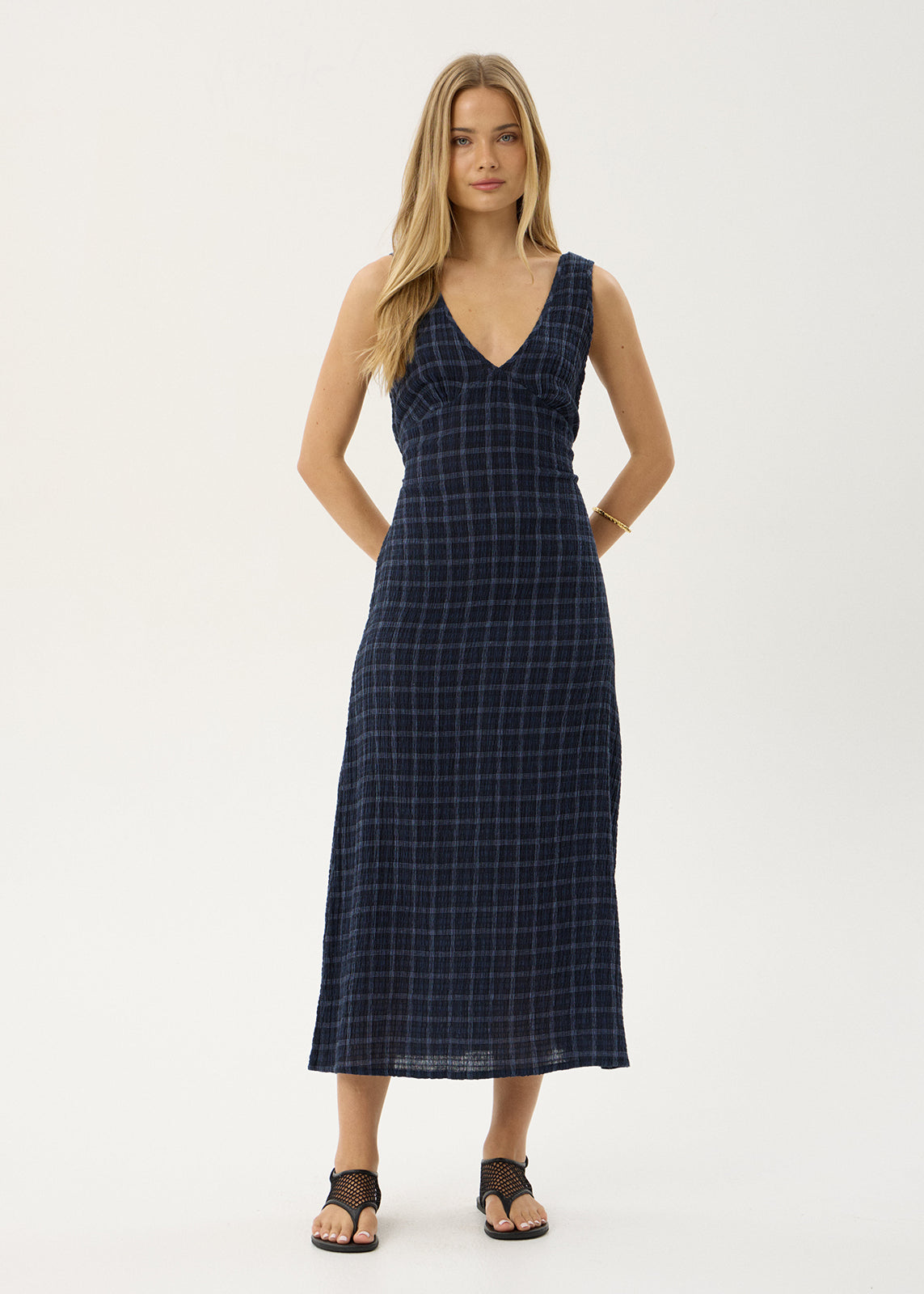 AFENDS Womens Tully - Seersucker Maxi Dress - Thea Midnight Check
