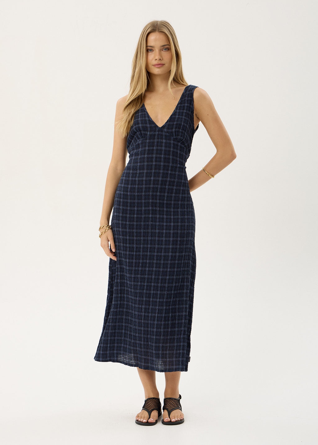 AFENDS Womens Tully - Seersucker Maxi Dress - Thea Midnight Check