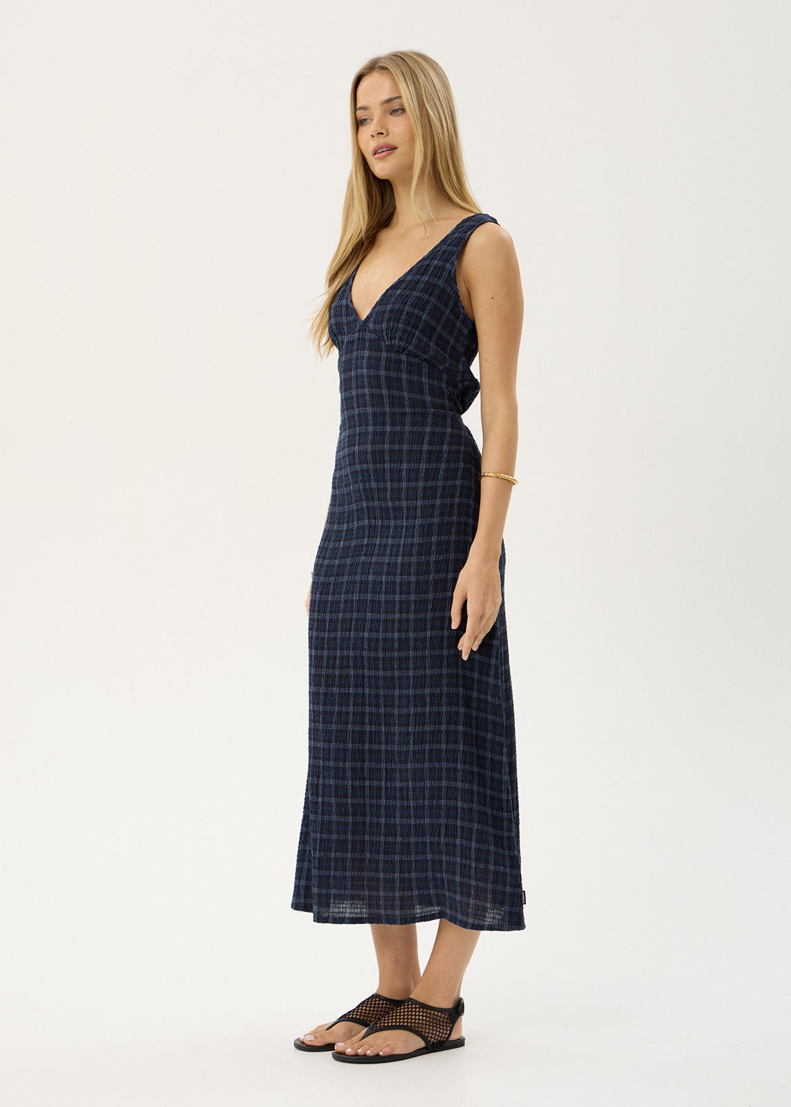AFENDS Womens Tully - Seersucker Maxi Dress - Thea Midnight Check