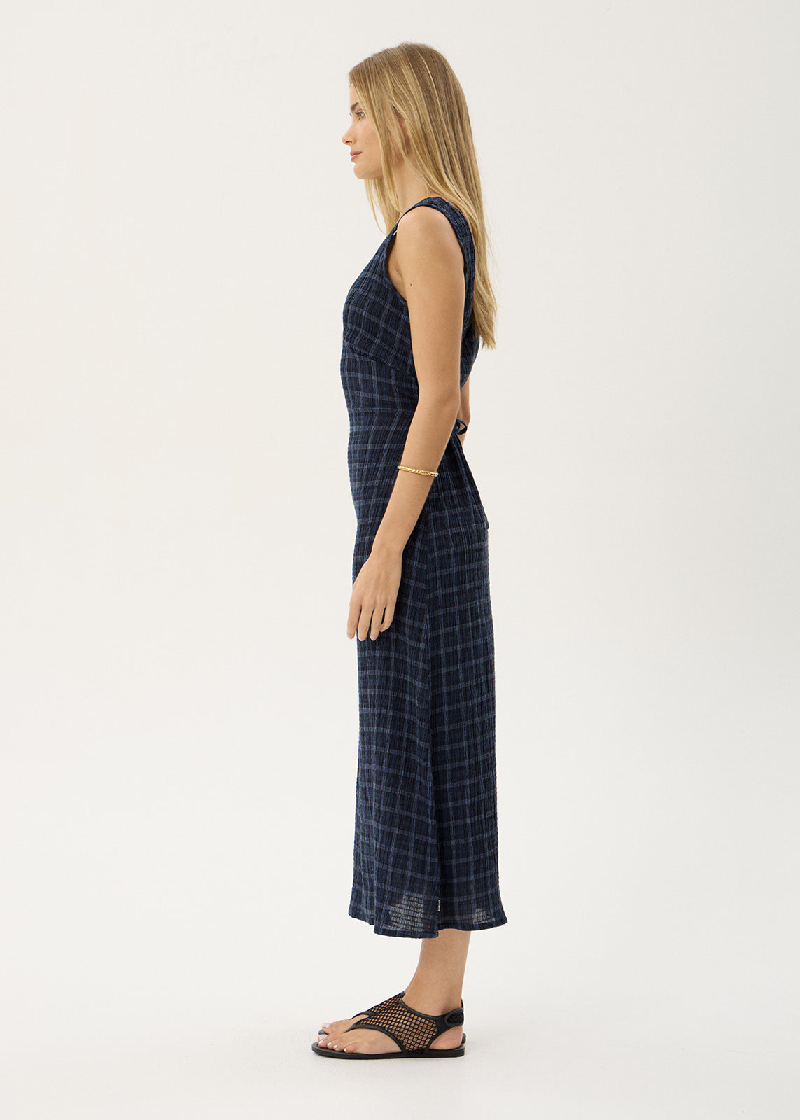 AFENDS Womens Tully - Seersucker Maxi Dress - Thea Midnight Check