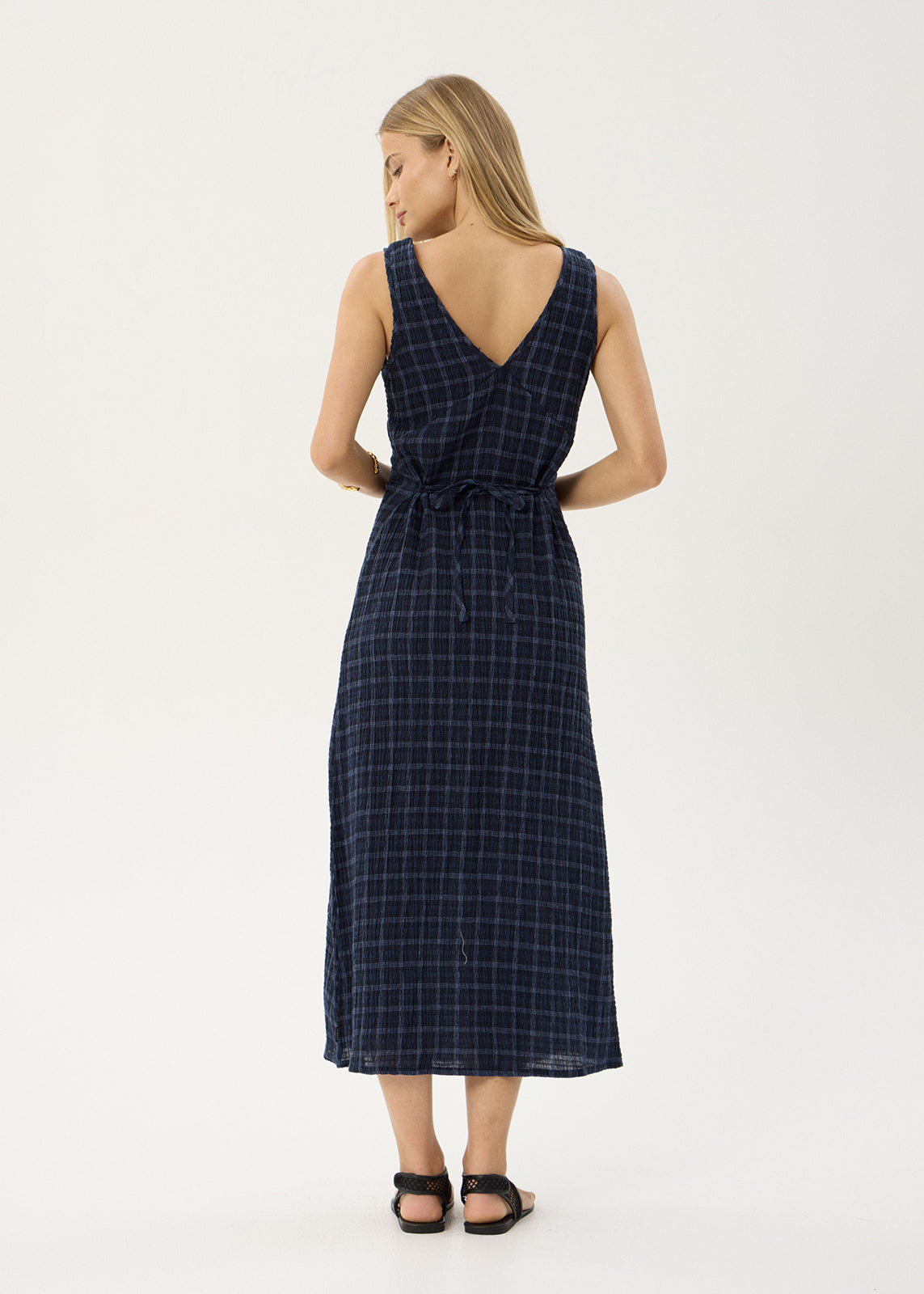 AFENDS Womens Tully - Seersucker Maxi Dress - Thea Midnight Check
