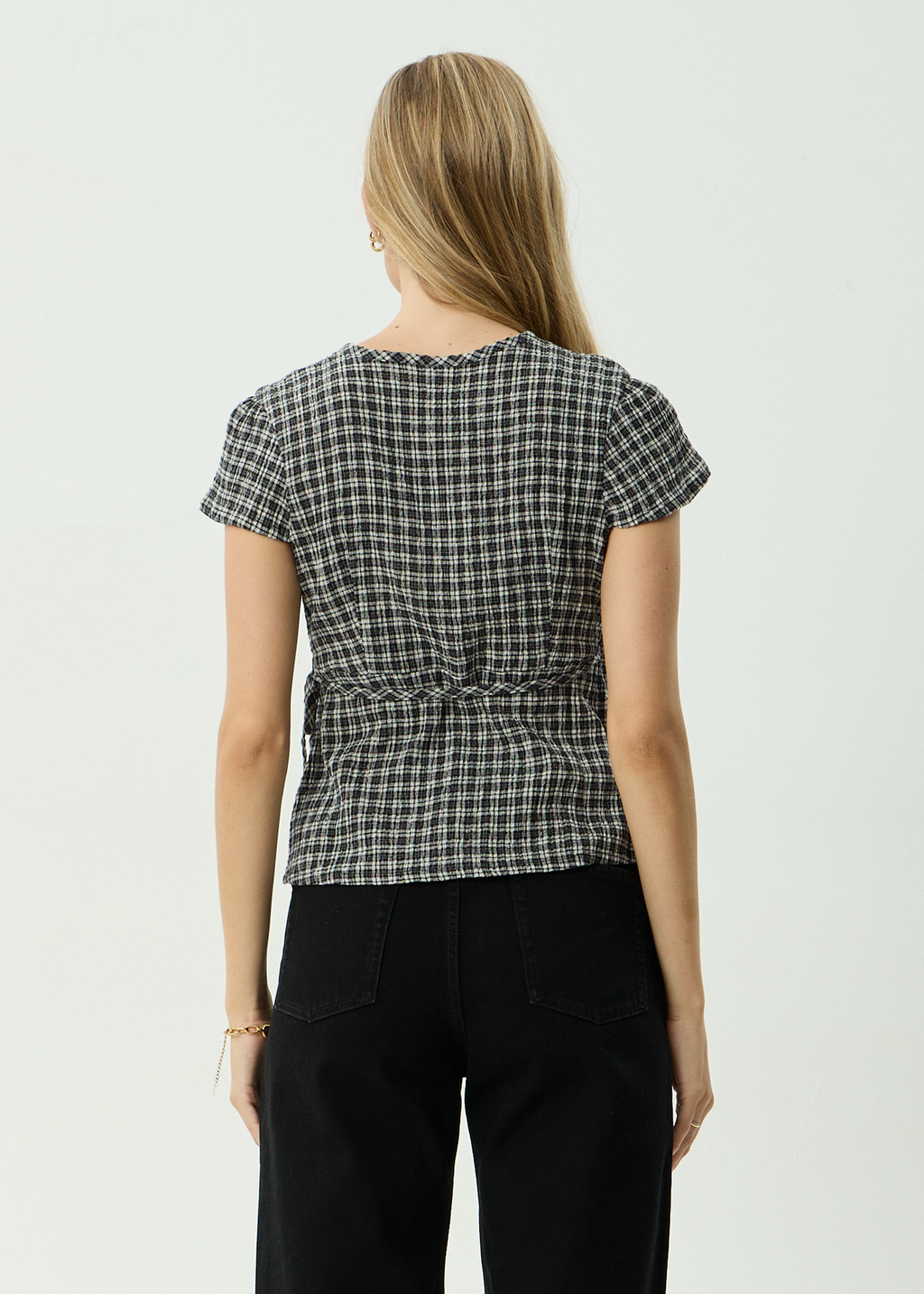 AFENDS Womens Loula - Seersucker Wrap Top - Steel Check