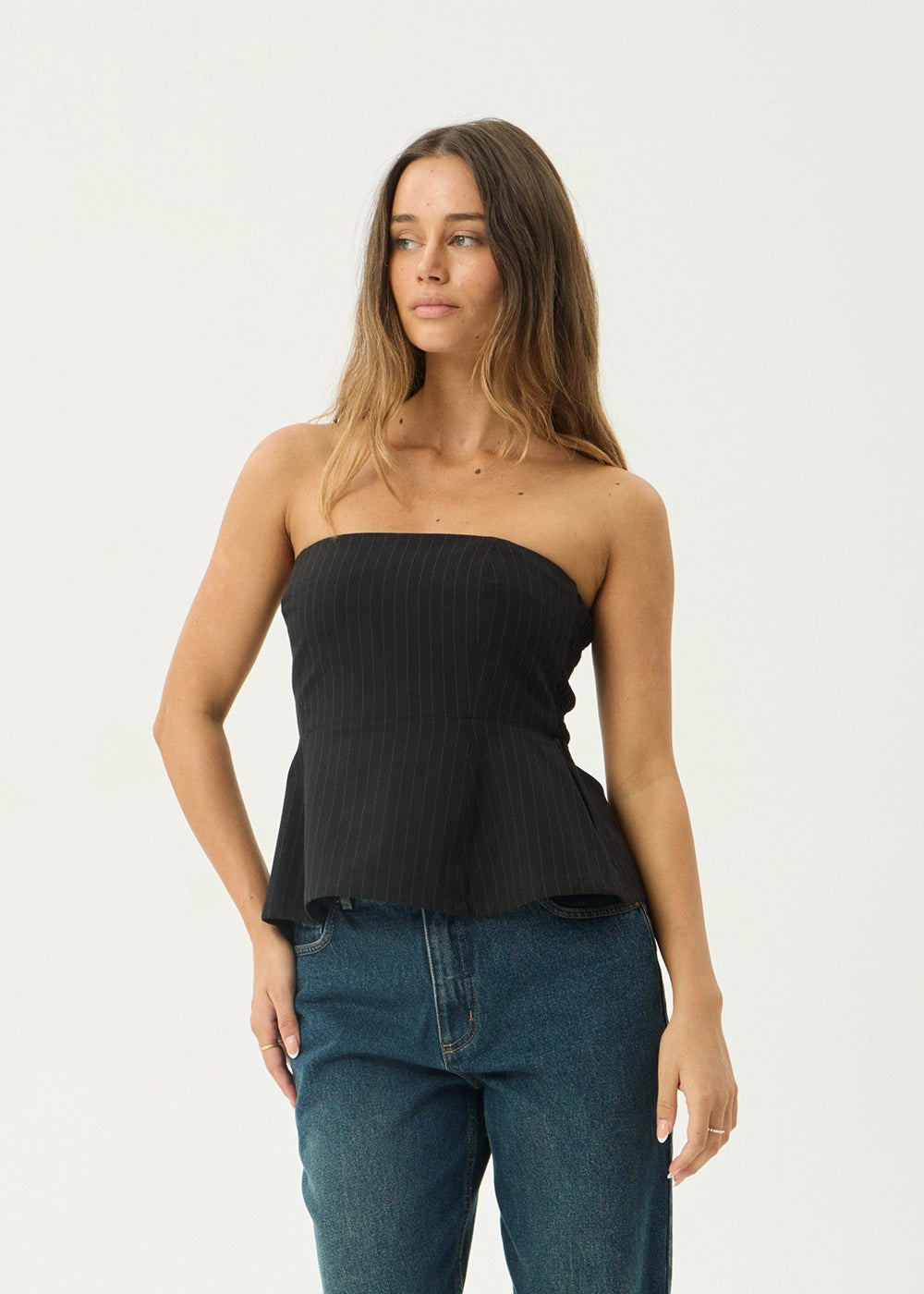 AFENDS Womens Lilo - Pinstripe Strapless Top - Black