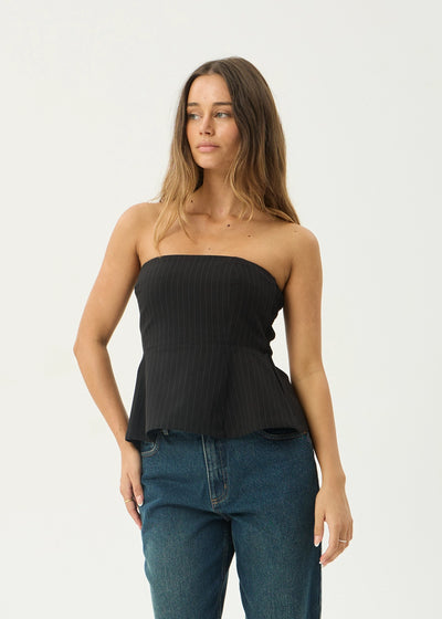 AFENDS Womens Lilo - Pinstripe Strapless Top - Black