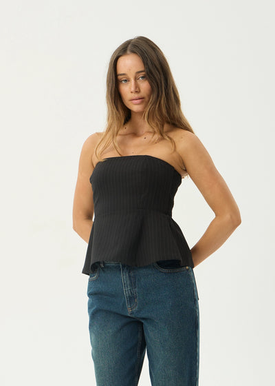 AFENDS Womens Lilo - Pinstripe Strapless Top - Black