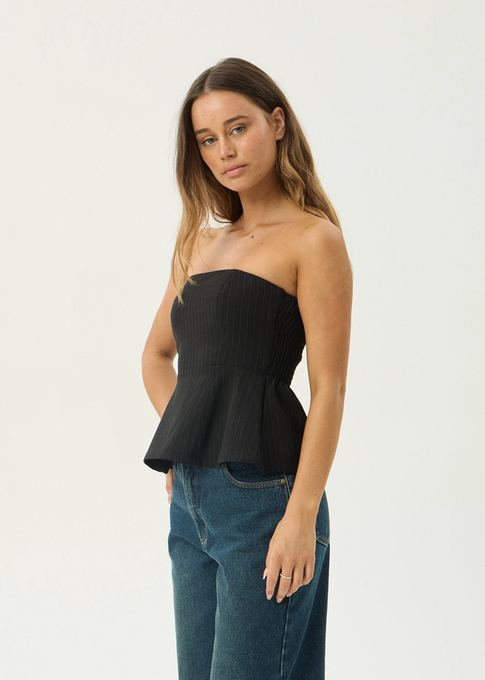 AFENDS Womens Lilo - Pinstripe Strapless Top - Black