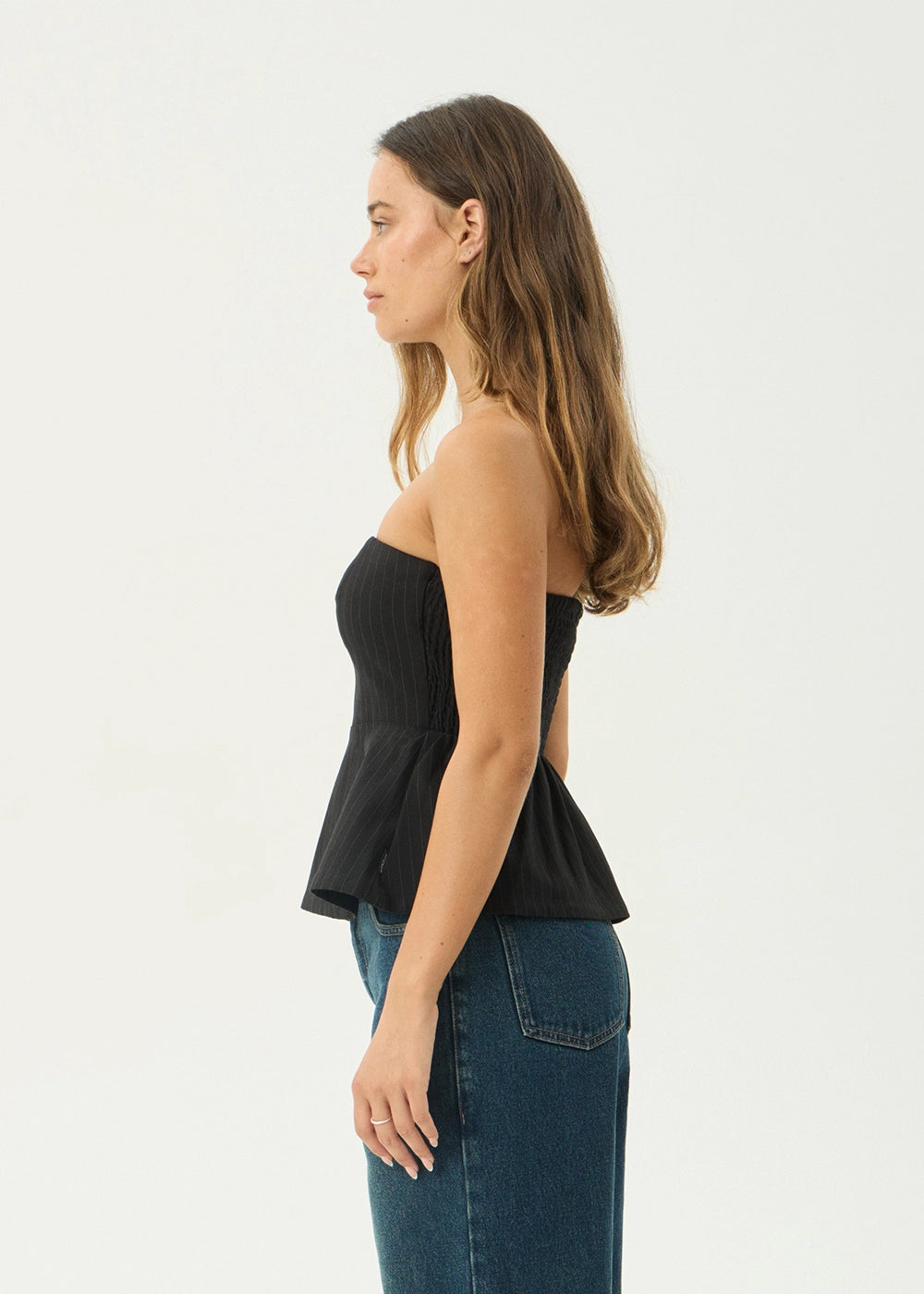 AFENDS Womens Lilo - Pinstripe Strapless Top - Black