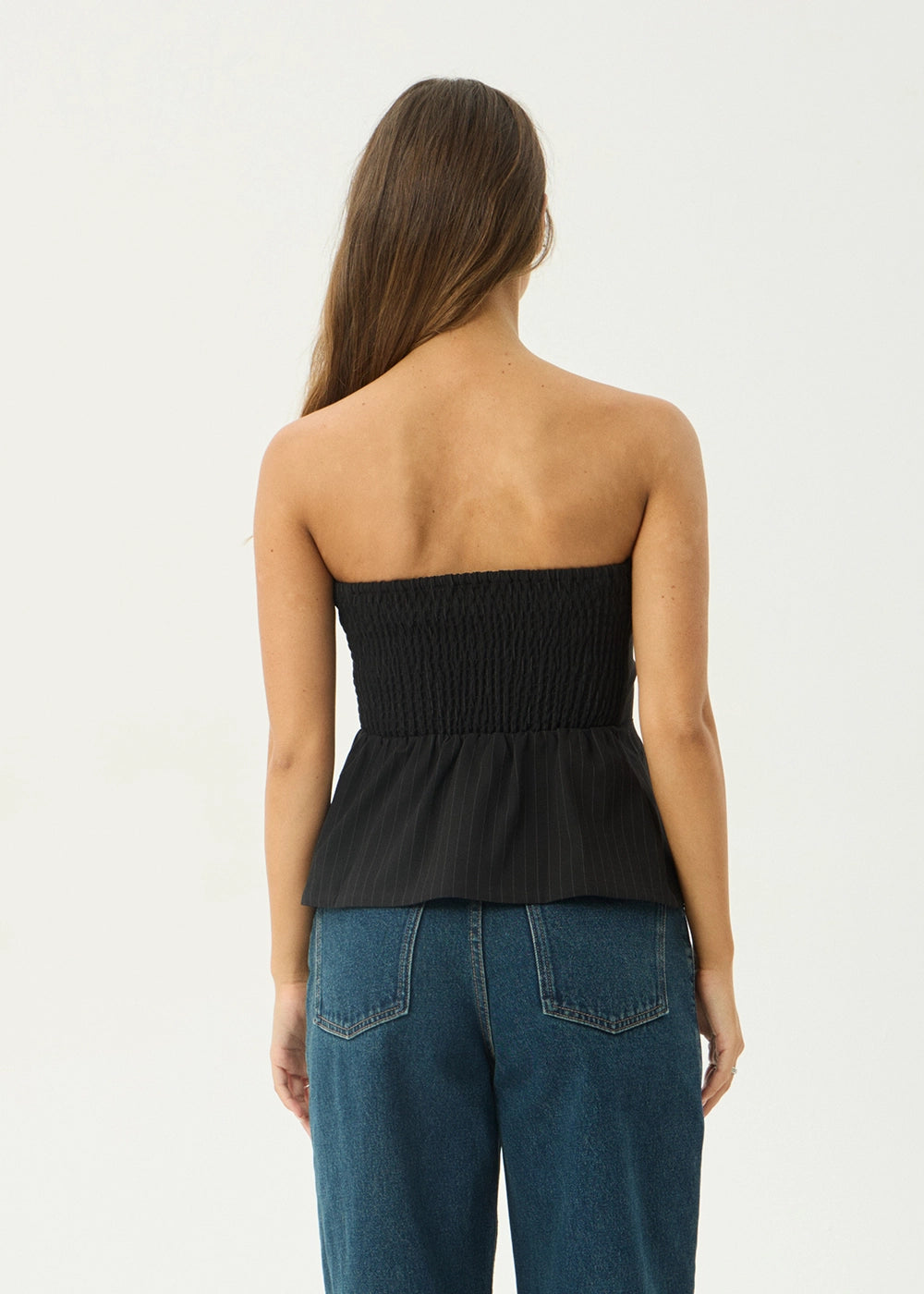 AFENDS Womens Lilo - Pinstripe Strapless Top - Black