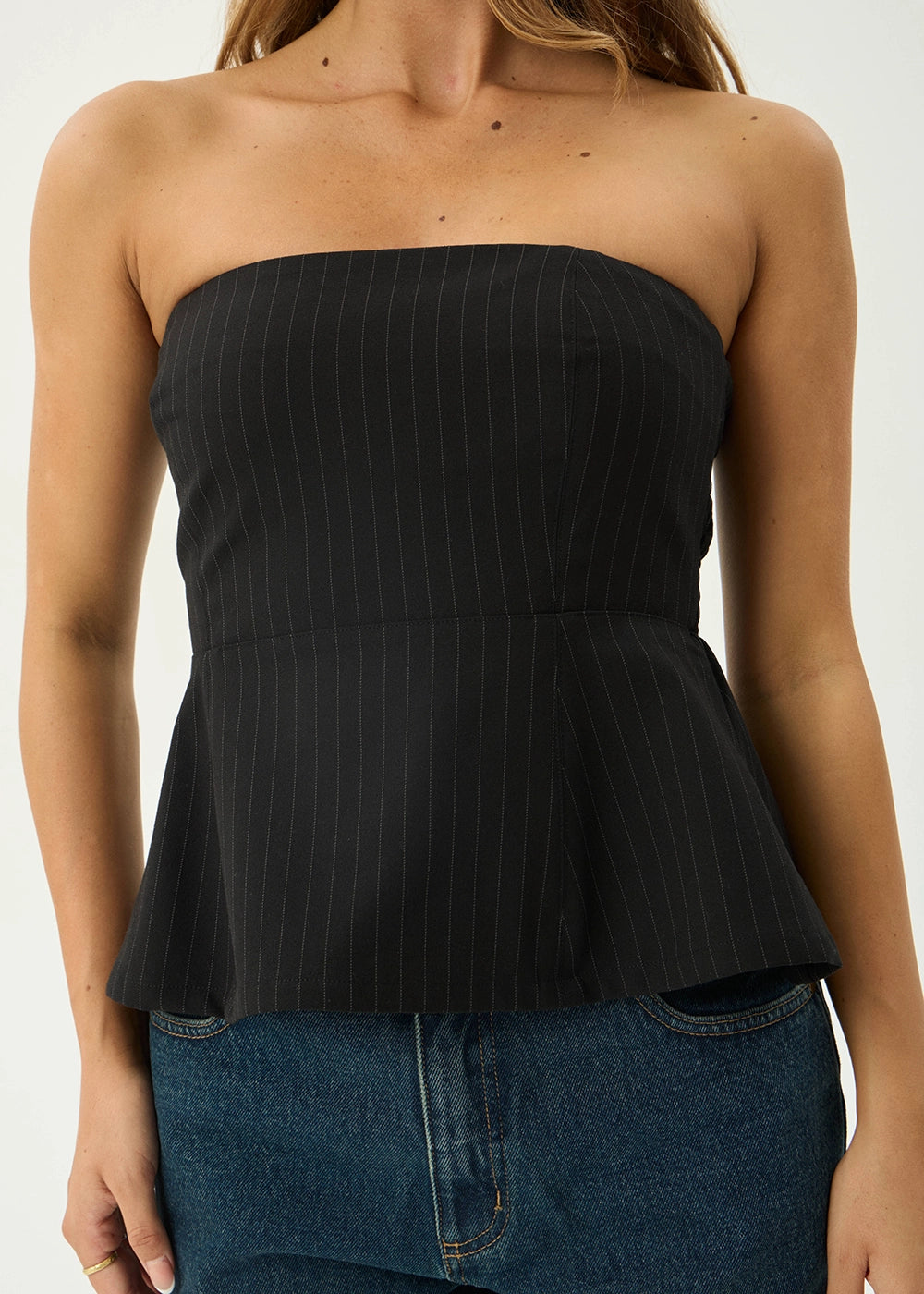 AFENDS Womens Lilo - Pinstripe Strapless Top - Black