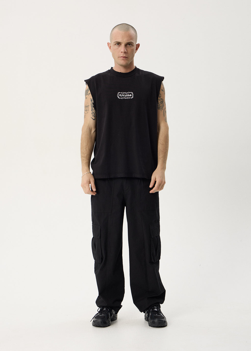 AFENDS Mens Spiritual - Heavyweight Sleeveless Tee - Stone Black
