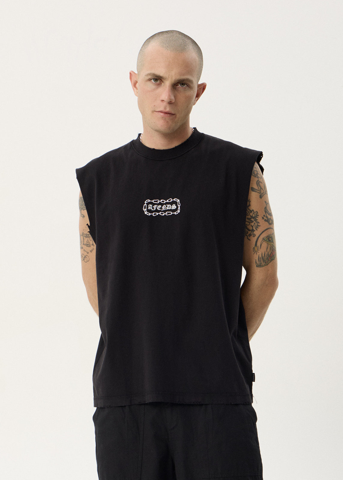 AFENDS Mens Spiritual - Heavyweight Sleeveless Tee - Stone Black