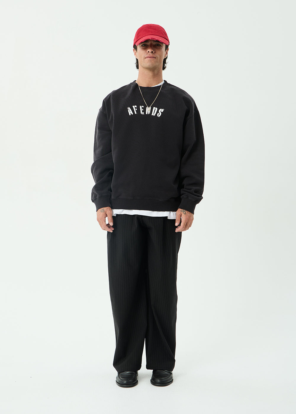 AFENDS Mens Contingent - Crew Neck - Stone Black