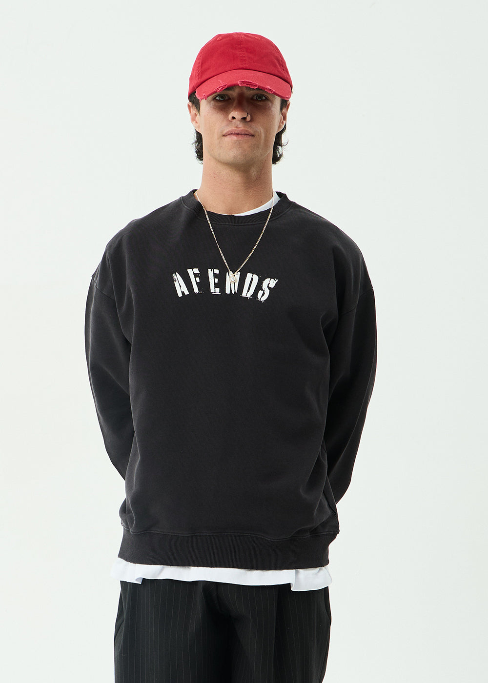 AFENDS Mens Contingent - Crew Neck - Stone Black