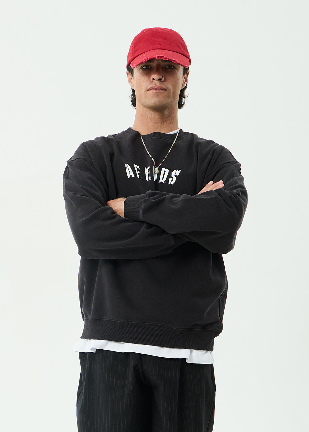 AFENDS Mens Contingent - Crew Neck - Stone Black