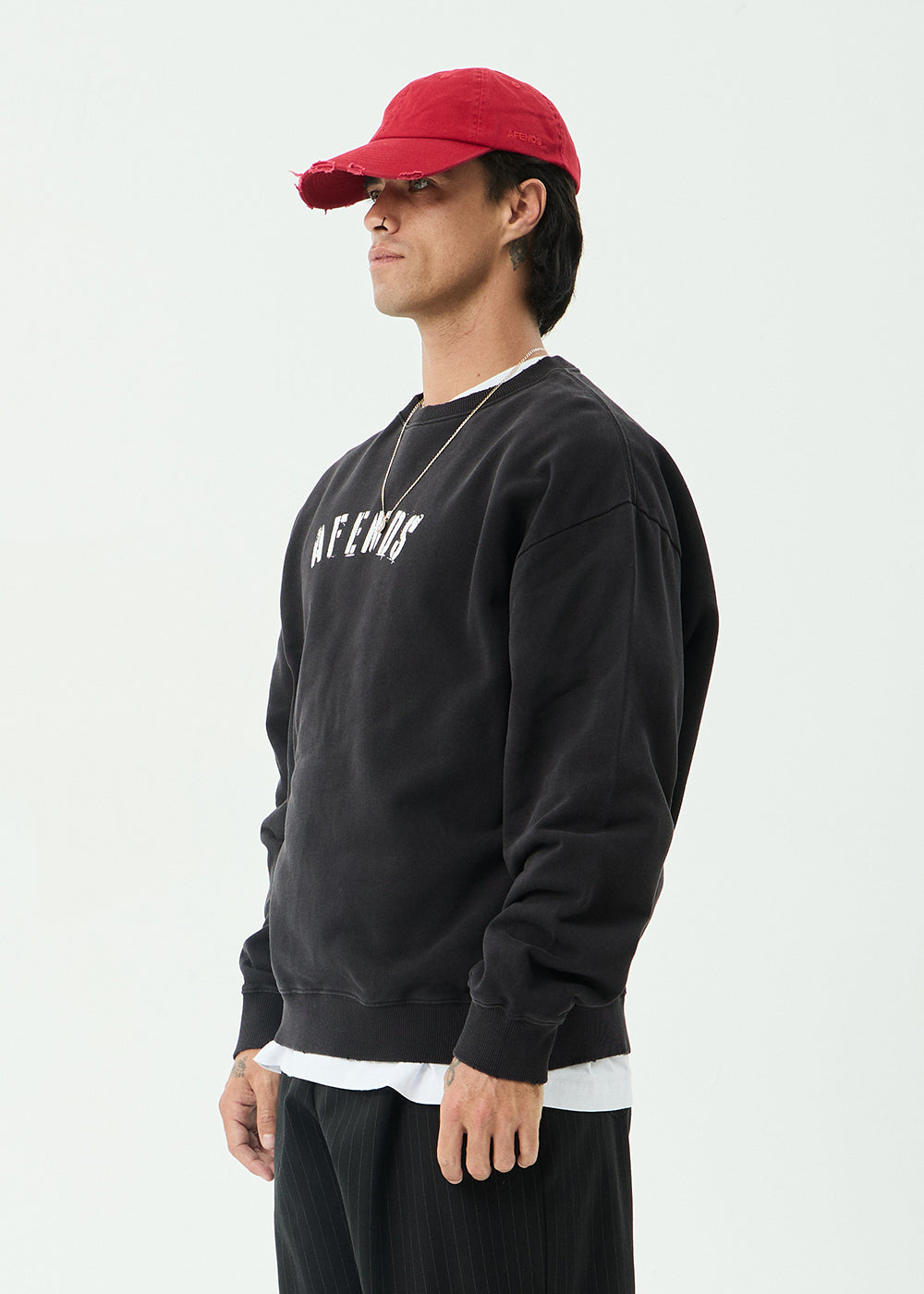 AFENDS Mens Contingent - Crew Neck - Stone Black