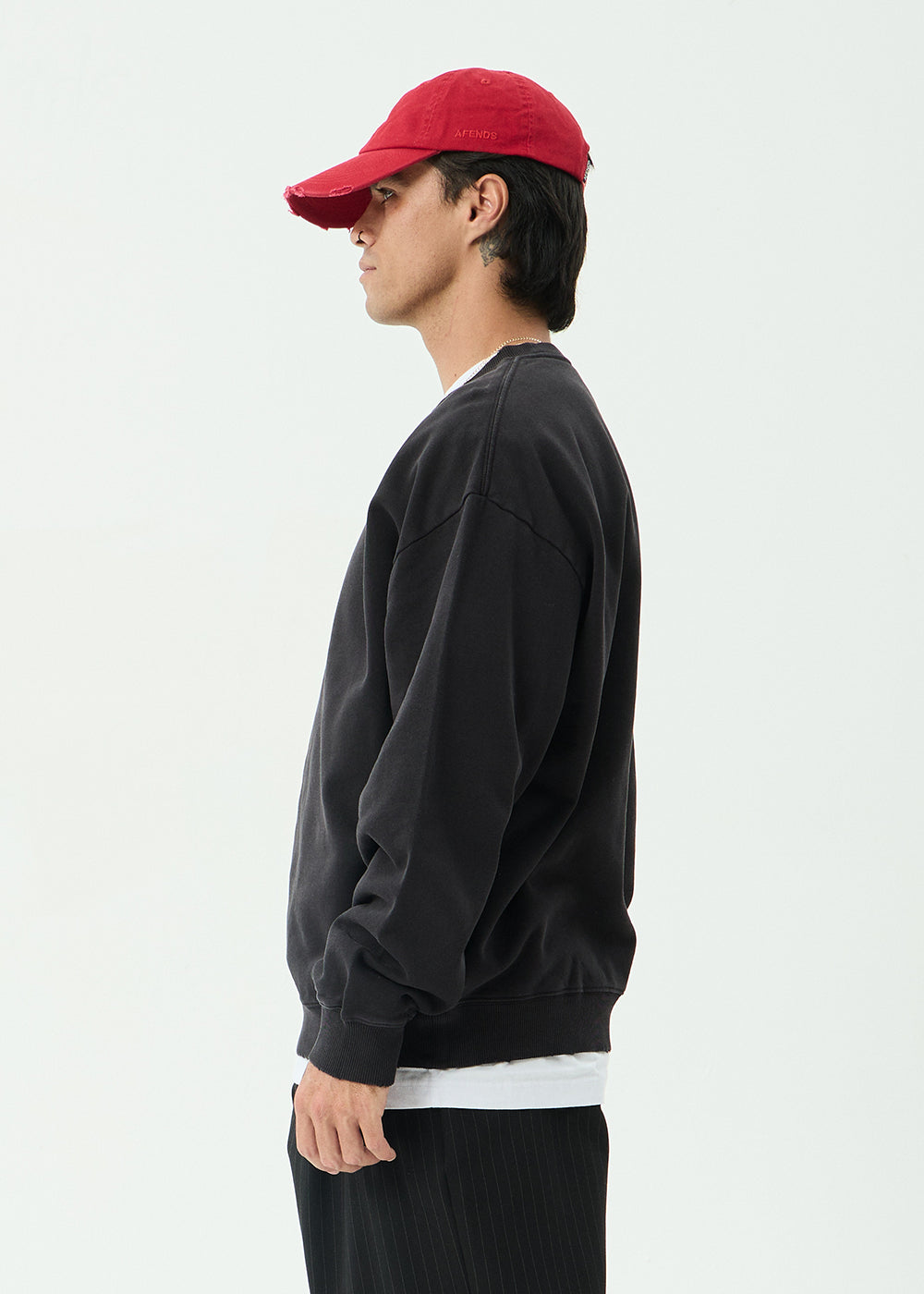 AFENDS Mens Contingent - Crew Neck - Stone Black