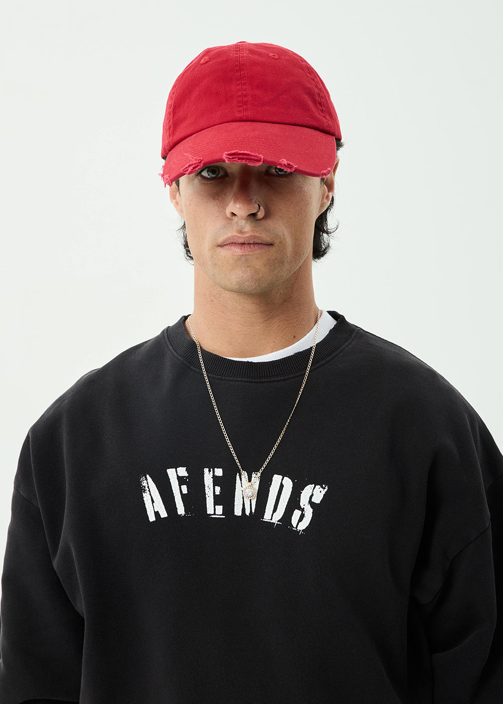 AFENDS Mens Contingent - Crew Neck - Stone Black