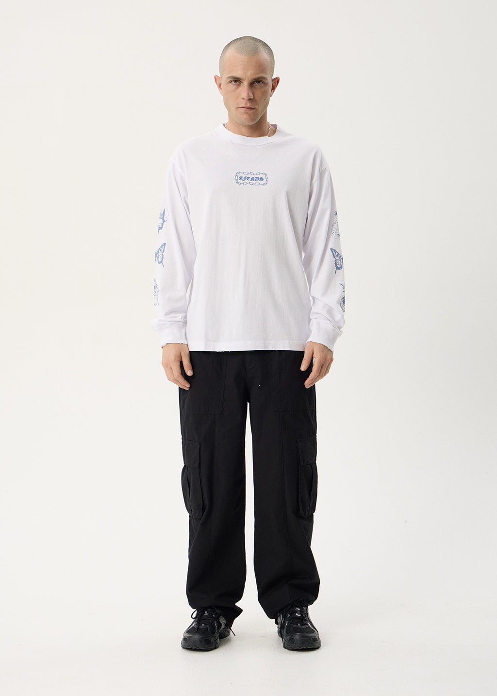 AFENDS Mens Spiritual - Boxy Long Sleeve Tee - White