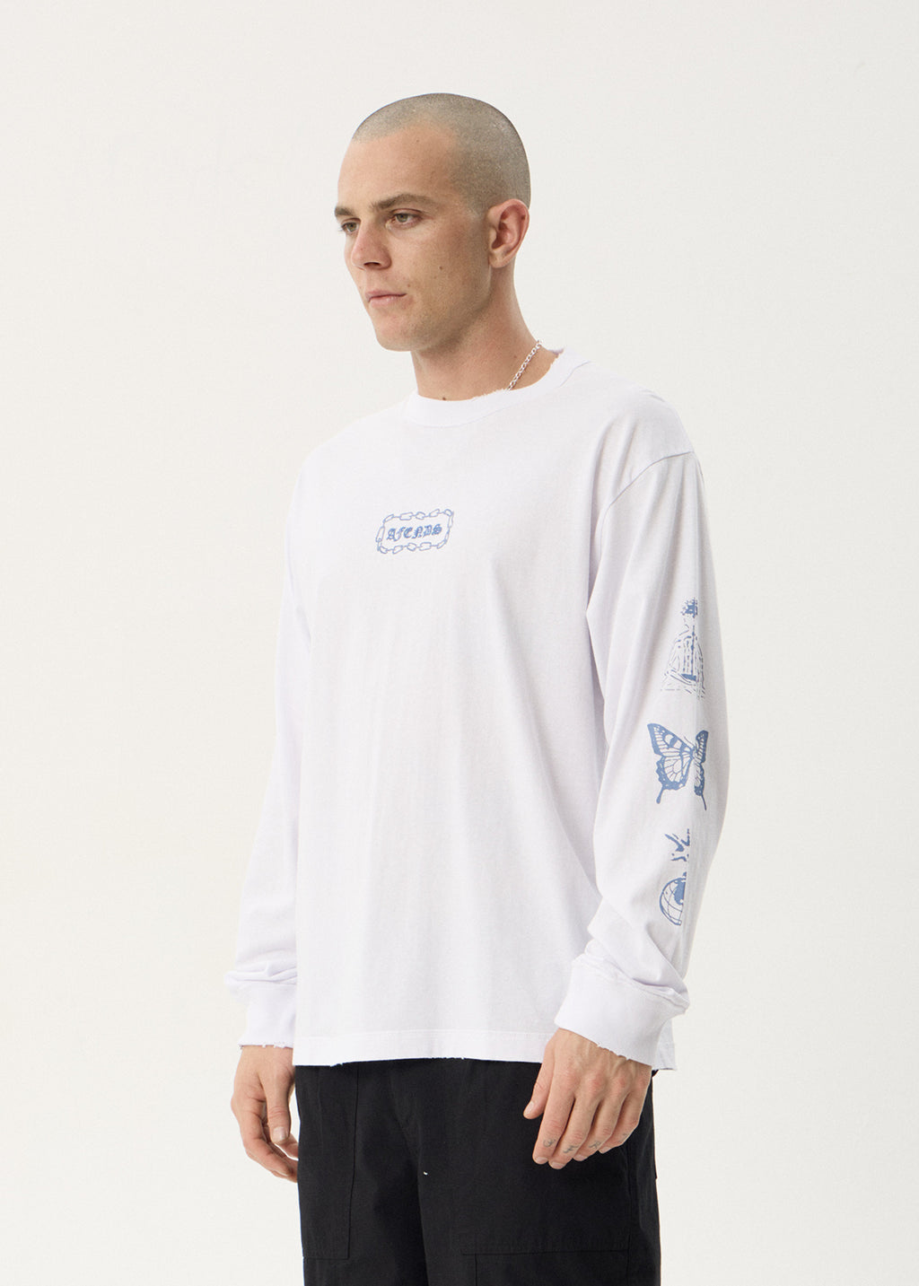 AFENDS Mens Spiritual - Boxy Long Sleeve Tee - White