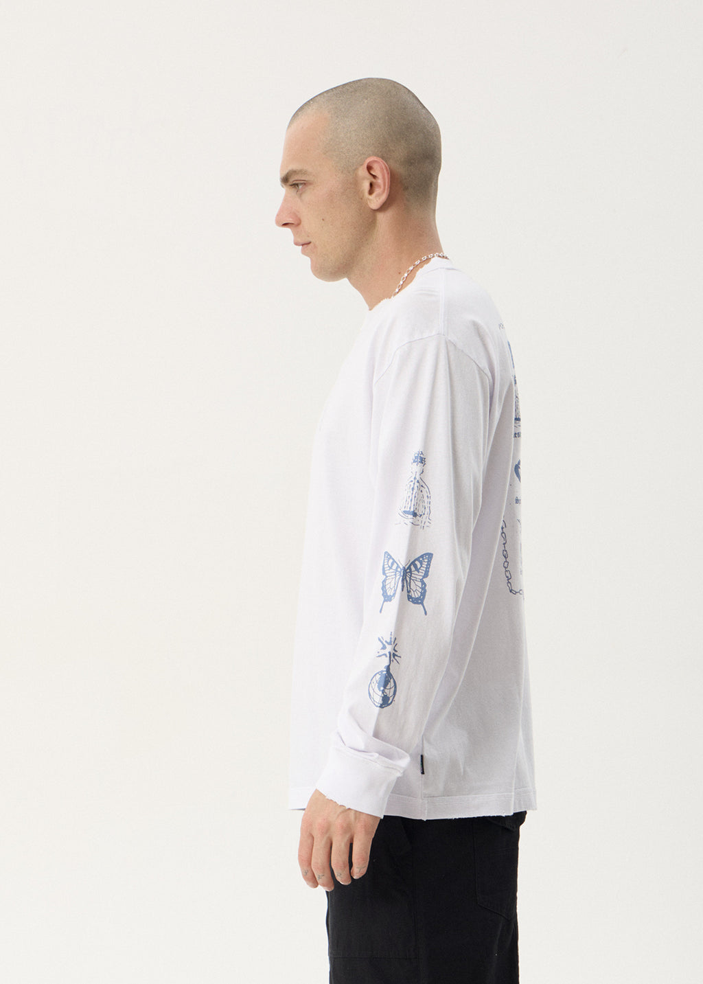 AFENDS Mens Spiritual - Boxy Long Sleeve Tee - White