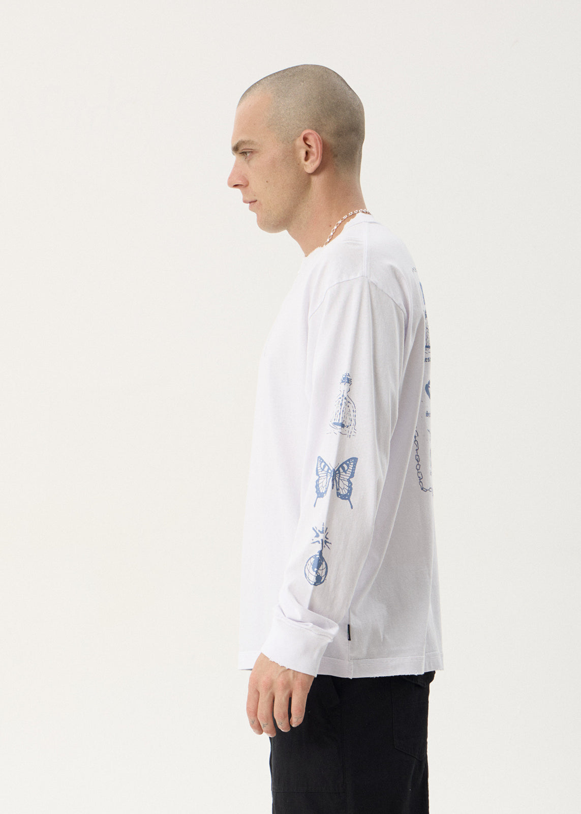 AFENDS Mens Spiritual - Boxy Long Sleeve Tee - White