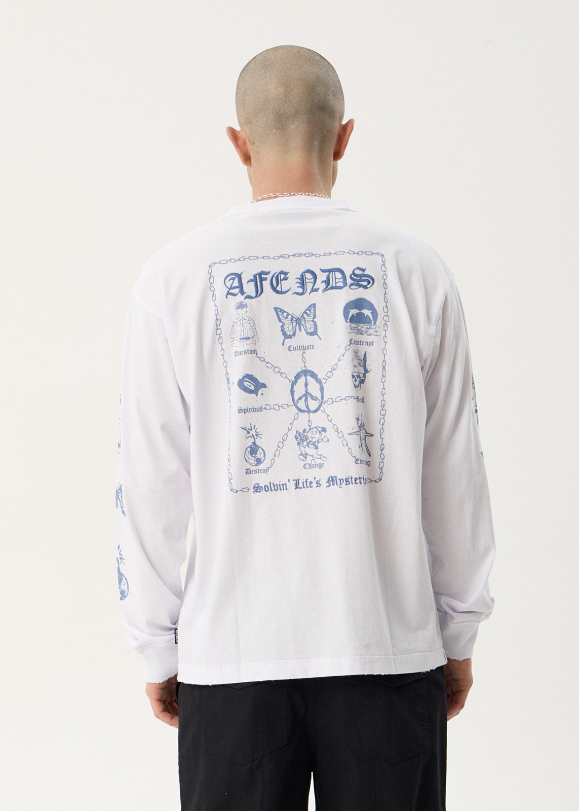 AFENDS Mens Spiritual - Boxy Long Sleeve Tee - White