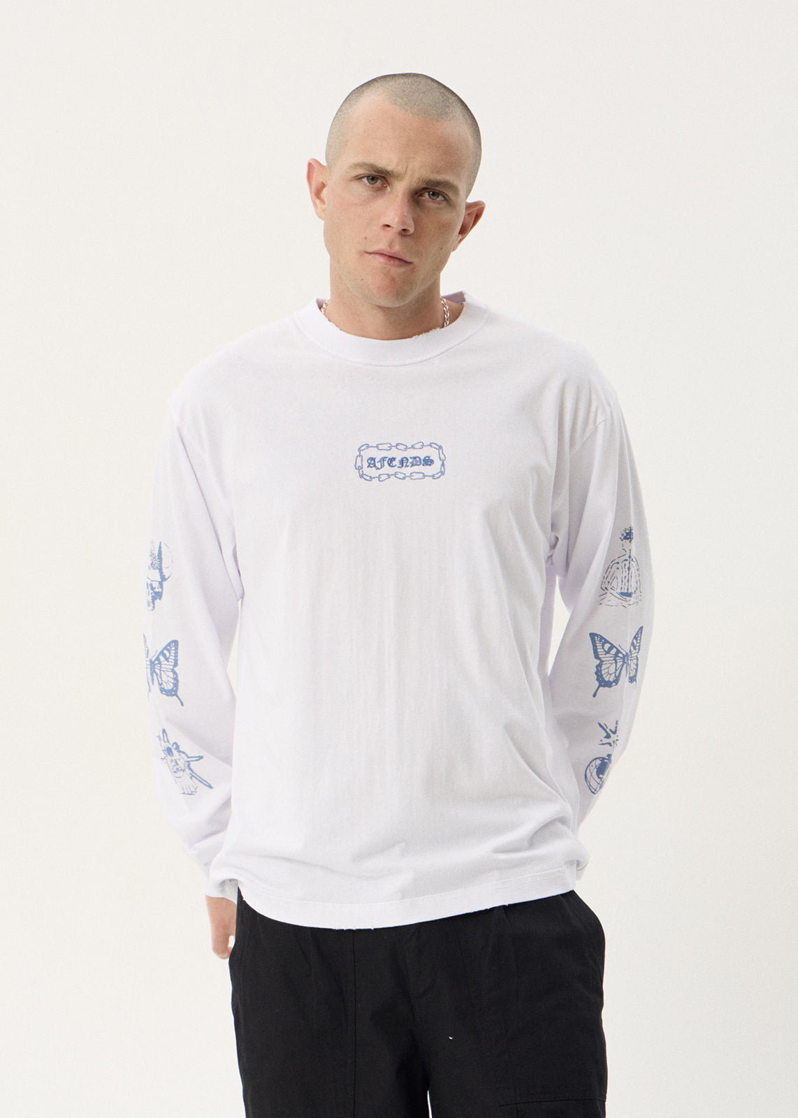 AFENDS Mens Spiritual - Boxy Long Sleeve Tee - White