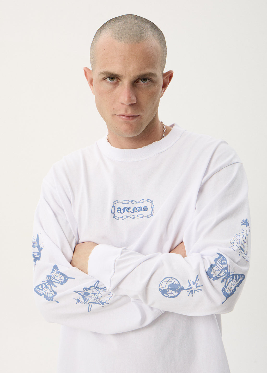 AFENDS Mens Spiritual - Boxy Long Sleeve Tee - White