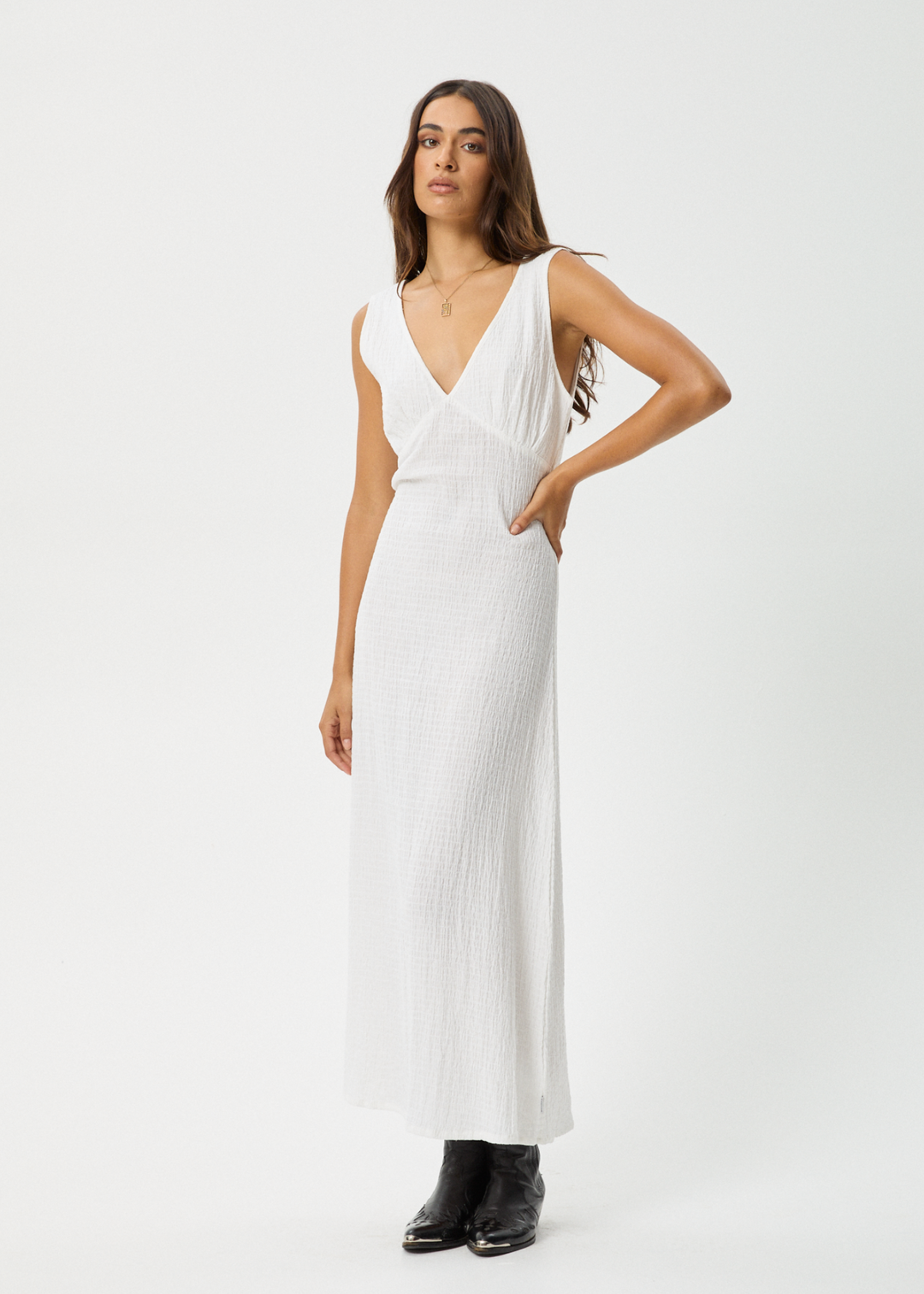 AFENDS Womens Focus - Seersucker Maxi Dress - White 