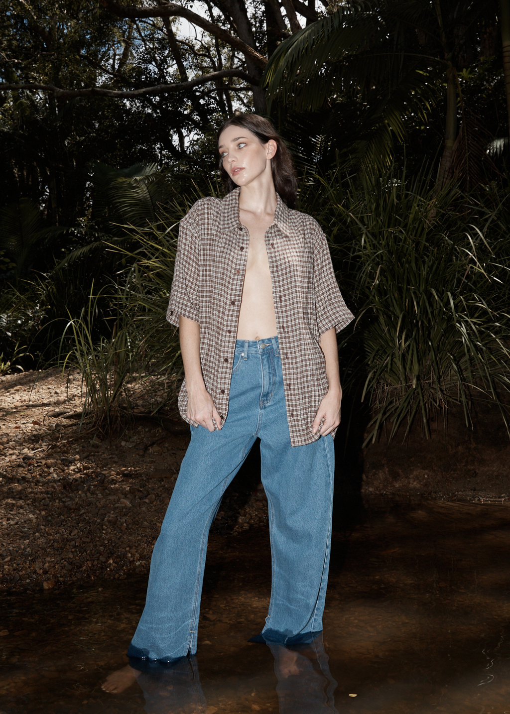 AFENDS Mens Base - Seersucker Short Sleeve Shirt - Coffee Check