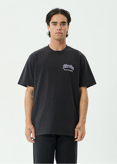 AFENDS Mens Thirty Three Ten - Retro Tee - Stone Black