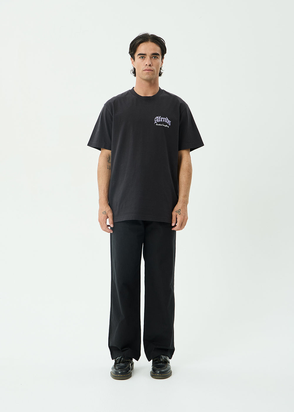 AFENDS Mens Thirty Three Ten - Retro Tee - Stone Black