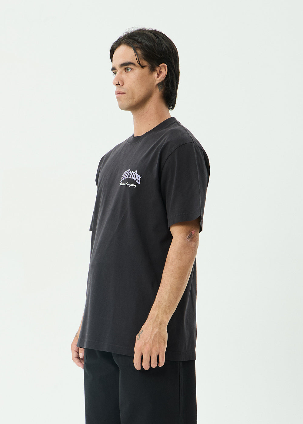 AFENDS Mens Thirty Three Ten - Retro Tee - Stone Black