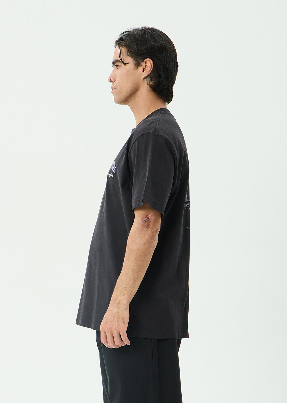 AFENDS Mens Thirty Three Ten - Retro Tee - Stone Black