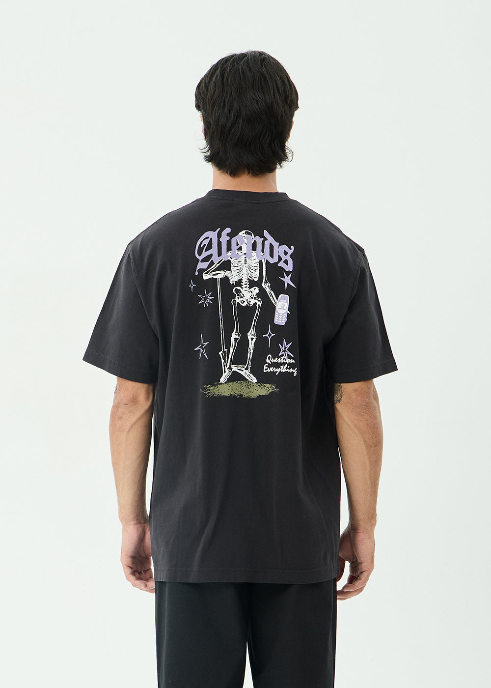 AFENDS Mens Thirty Three Ten - Retro Tee - Stone Black
