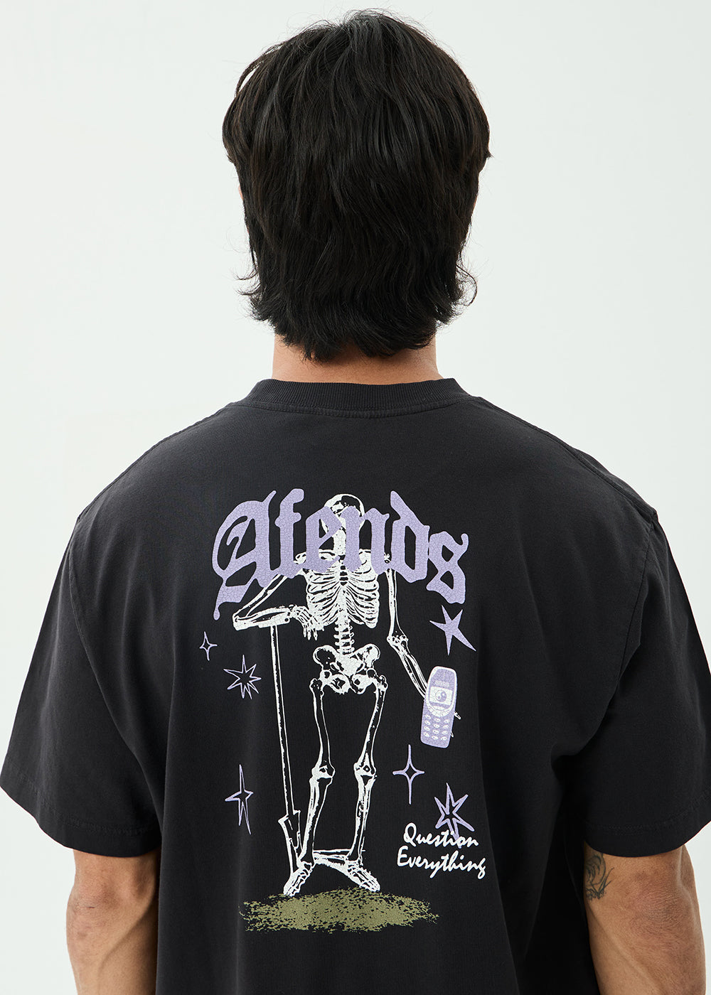 AFENDS Mens Thirty Three Ten - Retro Tee - Stone Black