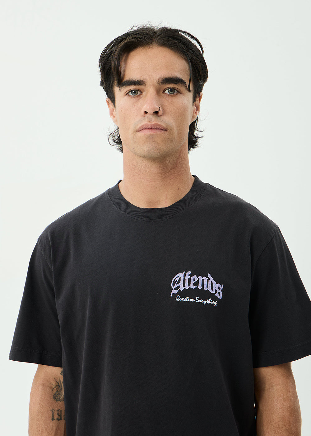 AFENDS Mens Thirty Three Ten - Retro Tee - Stone Black