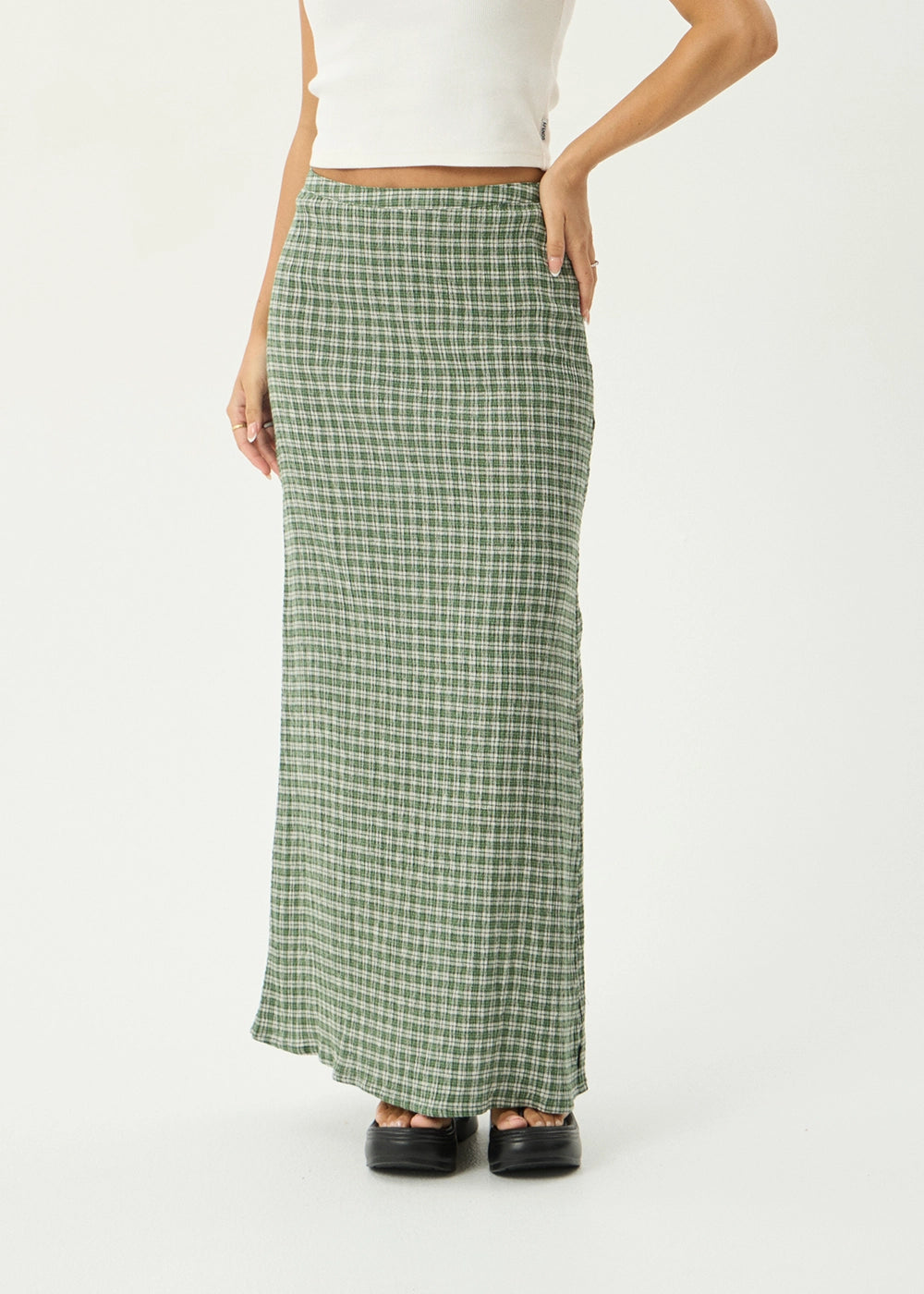 AFENDS Womens Base - Seersucker Maxi Skirt - Deep Green Check