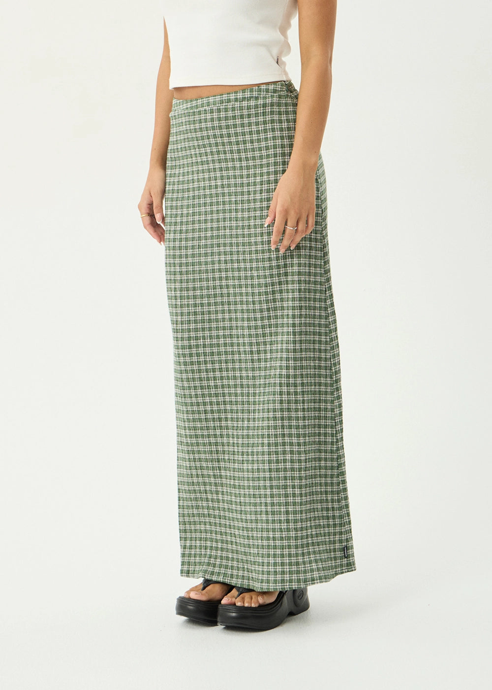 AFENDS Womens Base - Seersucker Maxi Skirt - Deep Green Check