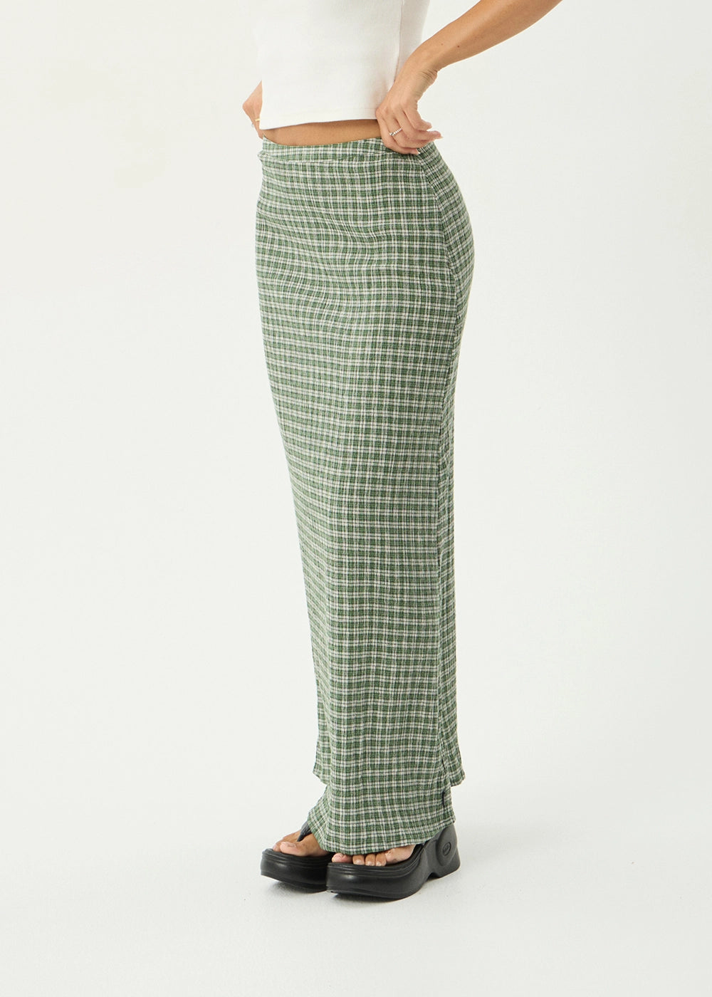 AFENDS Womens Base - Seersucker Maxi Skirt - Deep Green Check
