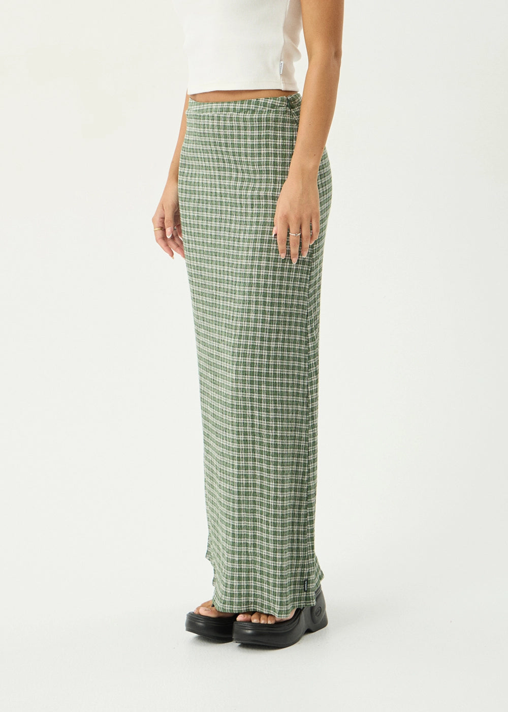 AFENDS Womens Base - Seersucker Maxi Skirt - Deep Green Check