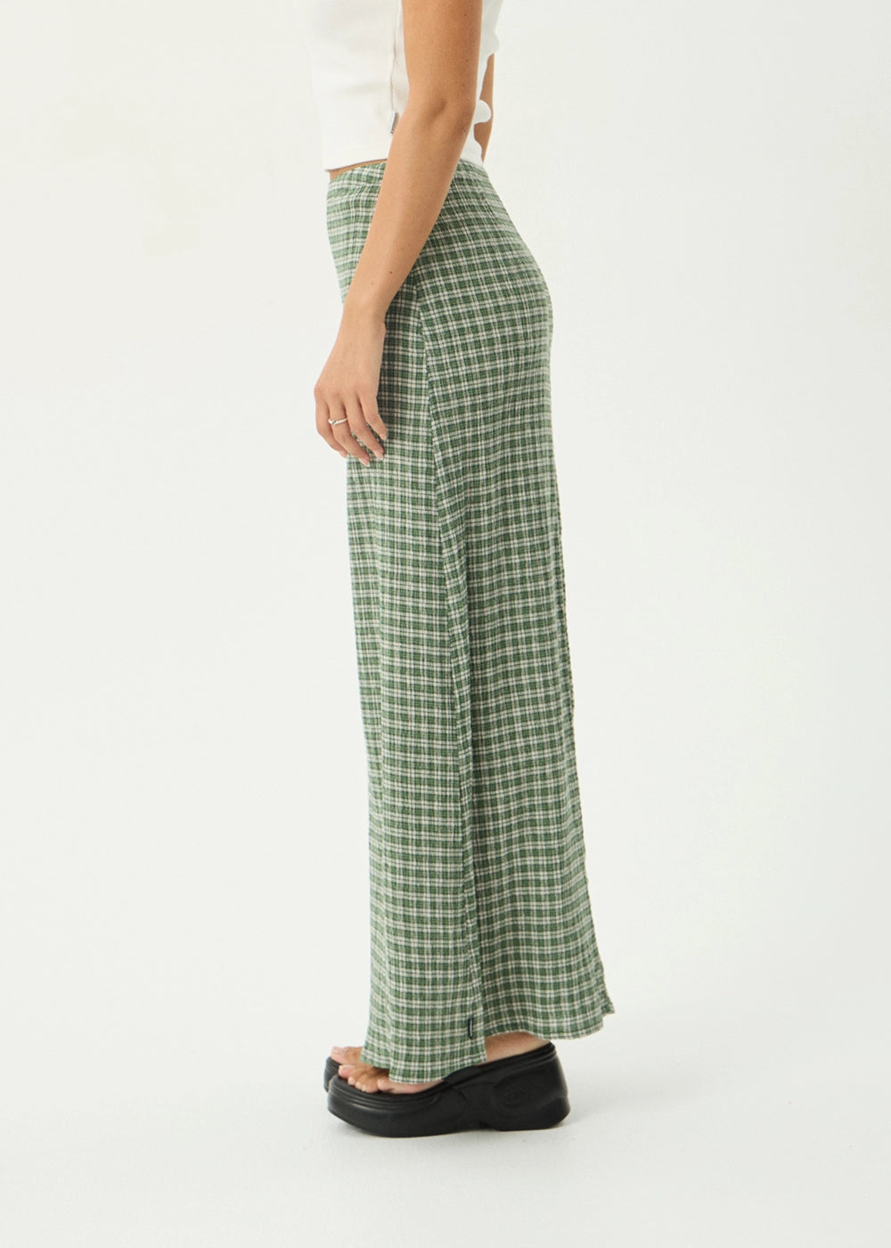 AFENDS Womens Base - Seersucker Maxi Skirt - Deep Green Check