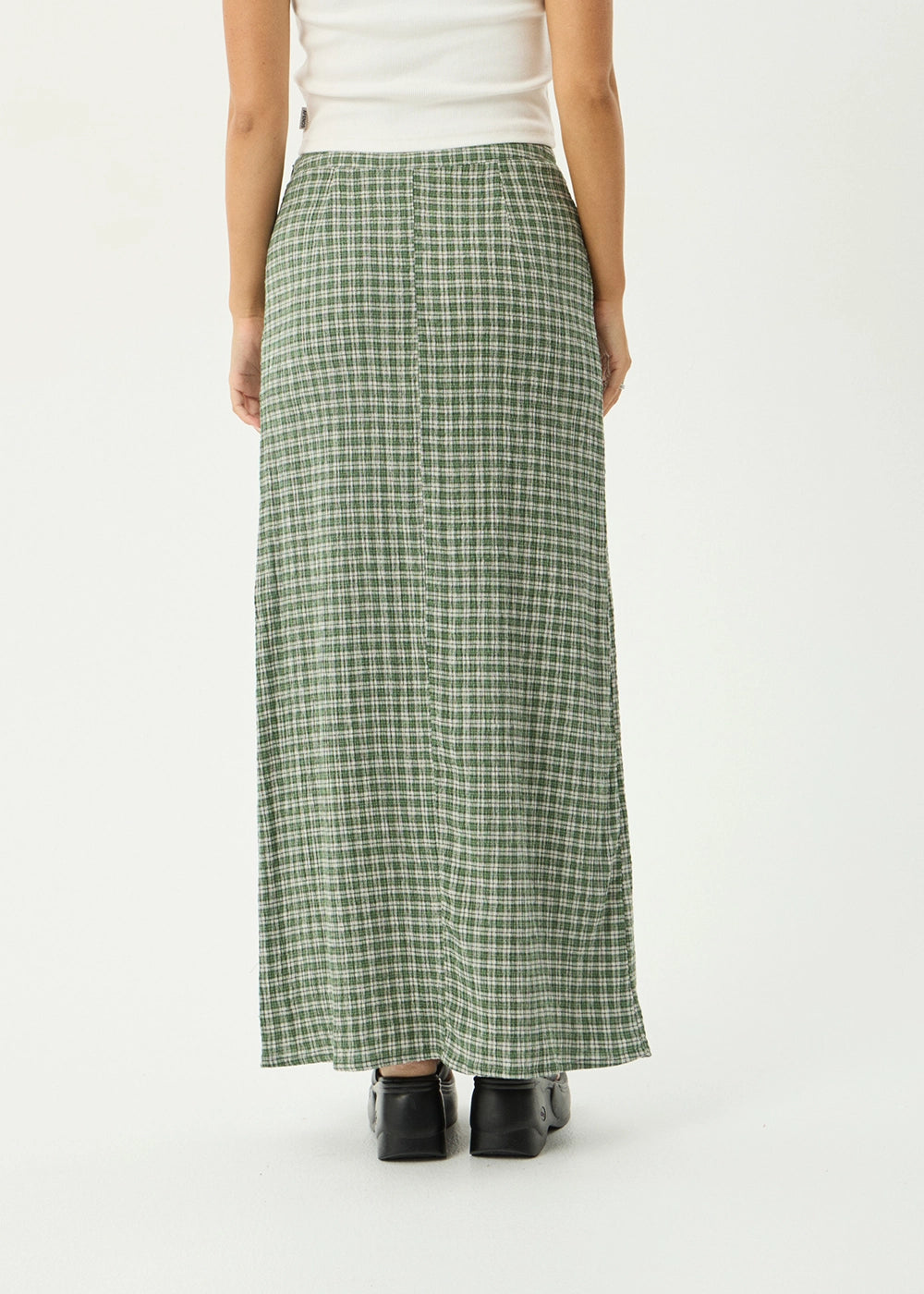 AFENDS Womens Base - Seersucker Maxi Skirt - Deep Green Check