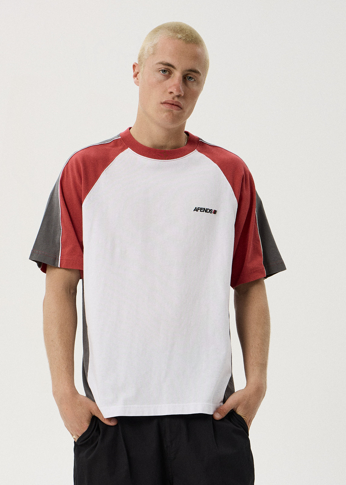 AFENDS Tallows - Panelled Raglan Tee - Cherry Red