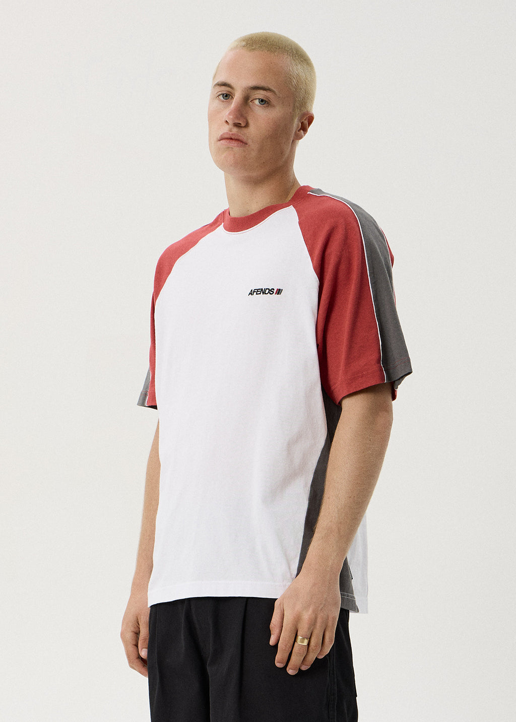 AFENDS Tallows - Panelled Raglan Tee - Cherry Red